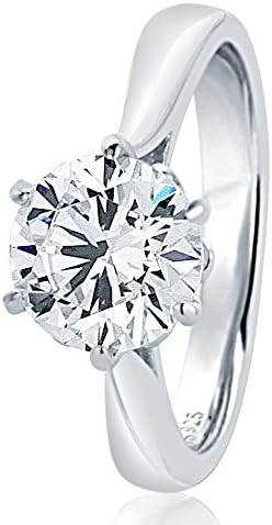 Sterling Silver Round 2ct CZ 6 prong Classic Solitaire Wedding Engagement Ring 8MM (Size 5 to 10), 5