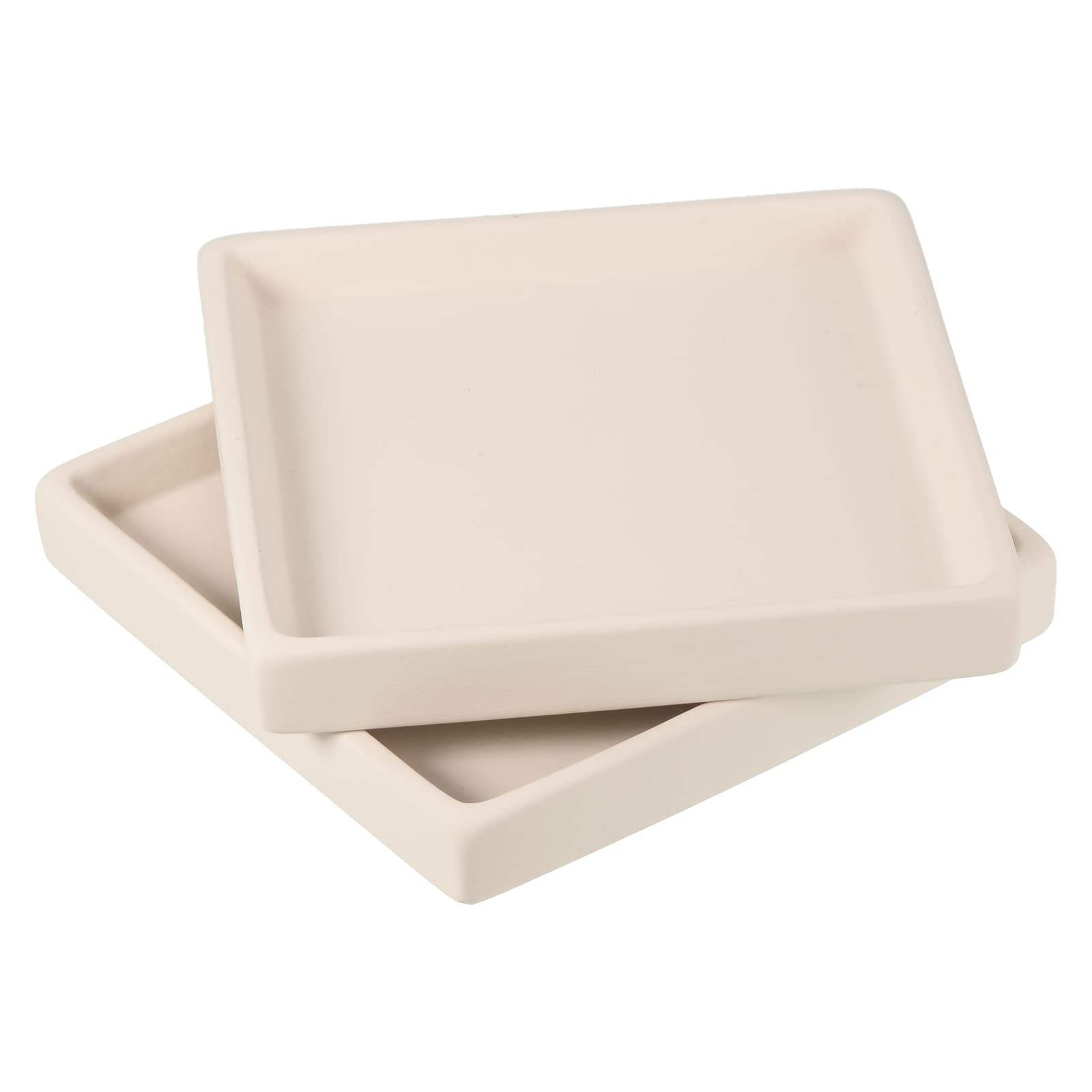 PATIKIL Plant Pot Saucers 5 Inch, 2 Pack Ceramic Square Flower Drip Tray for Indoor Outdoor, Beige โ image 1