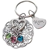 Custom Family Birthstone Keychain with Heart Charm, Gift for Mom or Gift for Grandma