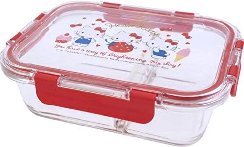 Hello Kitty Premium LEAD FREE Glass Meal Prep Container Seal Lunch Box with Compartment Microwave Oven Freezer Dishwasher Safe 1040ml