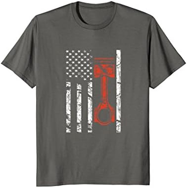 Mens Vintage American Flag and Piston, Muscle Car T-Shirt Large Asphalt