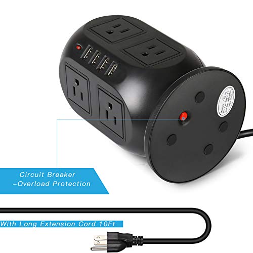 AiJoy Power Strip Surge Protector 8 AC Outlet 4 USB Ports Multi Plug Outlet Long Extension Cord 10Ft (Black)