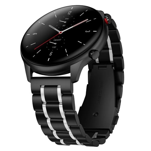 Suuira Band Compatible with Amazfit GTR 4/3 / 3 Pro / 2 / 2e / Stratos 2 / 2S / 3, Stainless Steel Replacement Strap Compatible with Amazfit Bip 5 / Balance (Black/Silver)