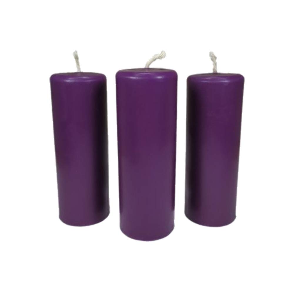 3X Pillar Candles Rustic Height 95mm Ø 34mm Beeswax Violet Drip Candles 36359