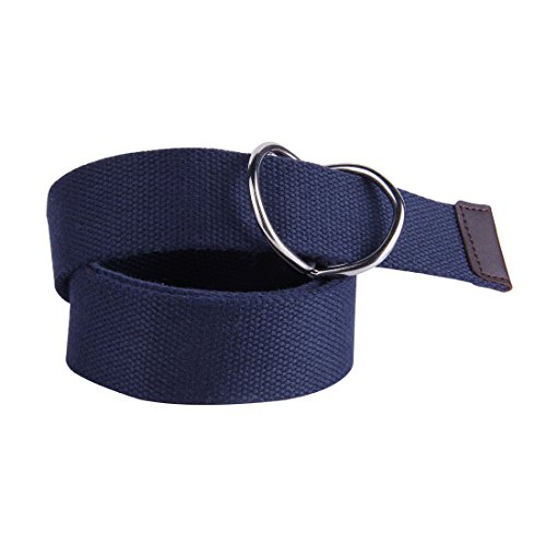 JINIU Canvas Belt Military Style D RING Buckle solid color 1.5" wide CAB2 NAVY 47"Long