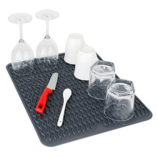 Silicon Dish Drying Mats with Grips Botter Brush, 16'' X 12'' Non Slip Dish Mats, Heat Resistant Countertop Protection Trivet, Dishwasher Safe - BPA Free (L, Gray)