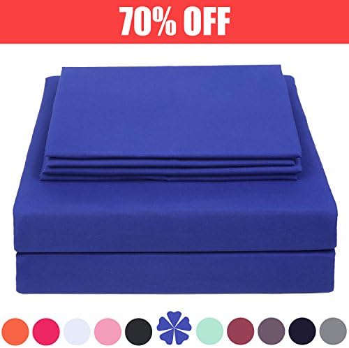 4 Piece Bed Sheet Set (Queen,Royal Blue) 1 Flat Sheet,1 Fitted Sheet and 2 Pillow Cases,Brushed Microfiber Luxury Bedding with Deep Pockets