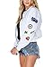 ASMAX HaoDuoYi Womens Classic Patches Lightweight Zipper Bomber Jacket White