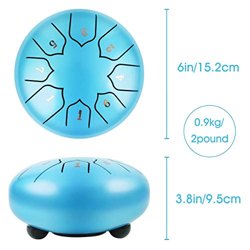 Diluling Steel Tongue Drum 8 Notes 6 Inch, Musical Drum Percussion Instrument with Finger Picks & Rubber Mallets, Awesome Gift for Children Adults Natural Sound for Relaxing Exploring