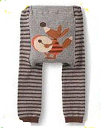 Busha Baby Toddler Unisex Leggings with Adorable Animal Design Fox with Drum in Grey & Brown Striped Size S 6-12 Months