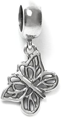 Antique 925 Sterling Silver Filigree Butterfly Dangle Bead Pendant For European Charm Bracelets