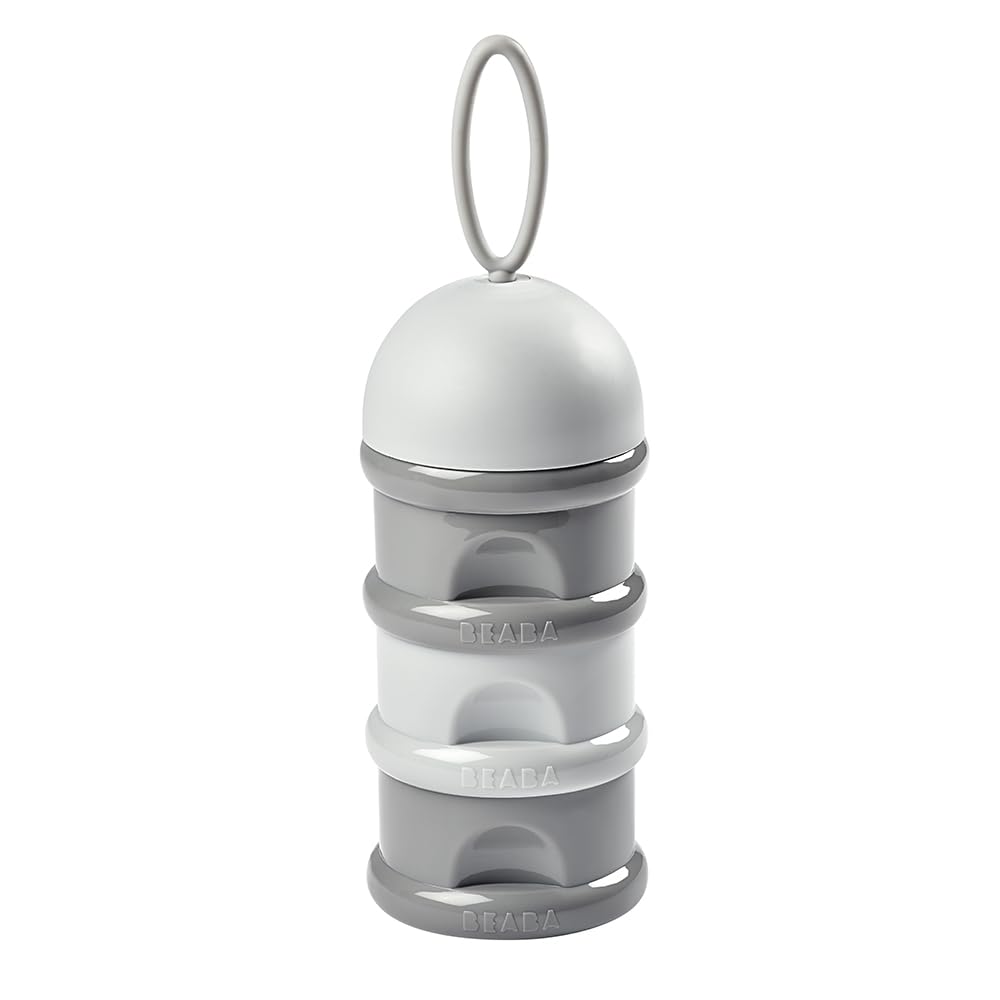 Béaba - Formula Dispenser - Storage for Baby Milk Powder - Stackable - 3 Compartments - 100% airtight - Long-term use as a snack Box - Grey