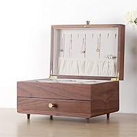 Yuybei Jewelry Box Walnut Jewellery Box Jewellery Organiser with Drawer Wedding Gift Solid Wood Multi-Layer Travel Case Gift for Girls or Women (Color : Brown, Size : 30 x 20 x 19cm)