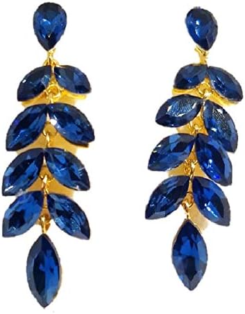 Usha Fashions Blue Crystal Gemstone Gold Plated Dangle & Drop Earrings