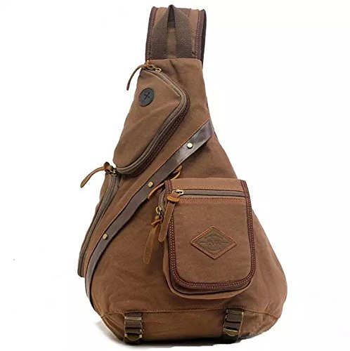 FanGoods Men Canvas Leather Shoulder Military Messenger Haversack Sport Gym Hiking Bag