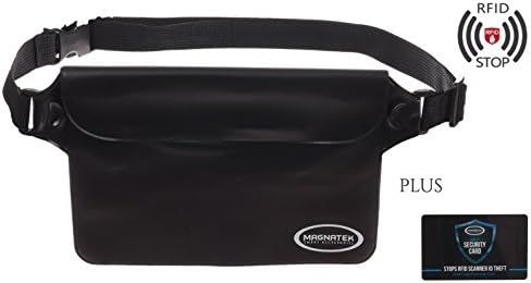 Waterproof Pouch with adjustable Waist Strap (Black) Great for Boating Swimming Beach Water Parks - This Dry Bag keeps your I-phone-valuables moisture-free | BONUS 2 RFID Credit Card-Passport Blockers