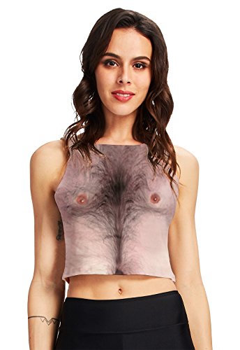 RAISEVERN Women’s Crop Tank Top Summer 3D Print Funny Hairy Chest Graphic Sleevelees Crop Tops