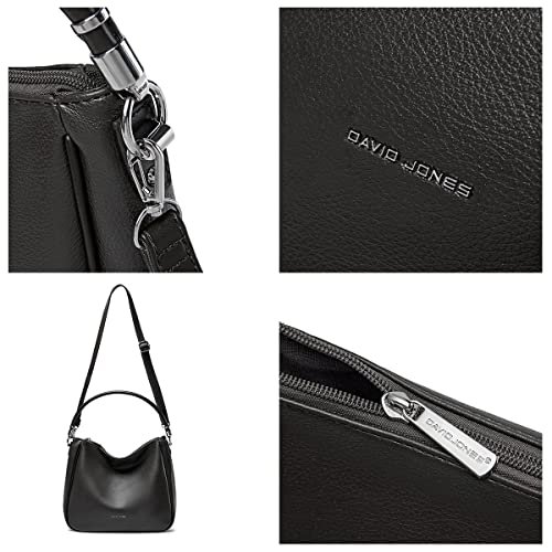 David Jones - Women's Hobo Shoulder Bag - Faux Leather Shoulder Bag - Medium Long Handle Handbag - Classic Fashion and Practical Elegant - Black