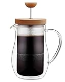 Osaka Cafetiere 6 Cup (27 oz) Double-Walled Borosilicate Glass, Coffee and Tea French Press, with Wood Lid 