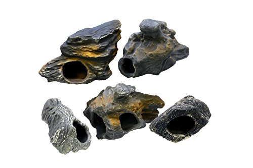 DR. MOSS Cichlid Stone 5 pc Luxury Set - Ceramic Rock Cave Aquarium Decorations - Fish Tank Decor
