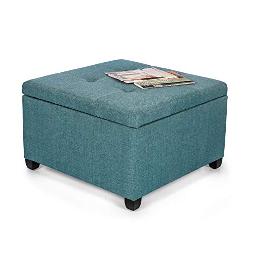 Adeco Classic Square Seat Tufted Fabric Ottoman with Storage Chest and