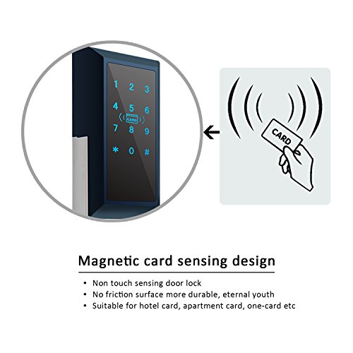 Keyless Entry Door Lock By Kutir - Smart RFID, Digital Keypad, Magnetic Card System With Mechanical Key - Electronic Backlit Touchscreen Smart Handle for Office/Home / Garage/Bedroom