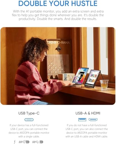 ARZOPA Portable Monitor 15.6'' FHD 1080P Kickstand Portable Laptop Monitor IPS Computer External Screen USB C HDMI Display for PC MAC Phone Xbox PS5 - A1