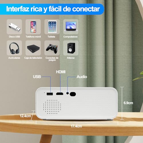 Proyector Portátil Actualizado, Proyectores WiFi Incorporado Sistema 11.0 Mini Proyector Soporte 4K, Bluetooth 5.2 Proyectores con Trípode 2.4G/5G, WiFi 6, Compatible iOS y Android Móvil /PC/PS4/PS5