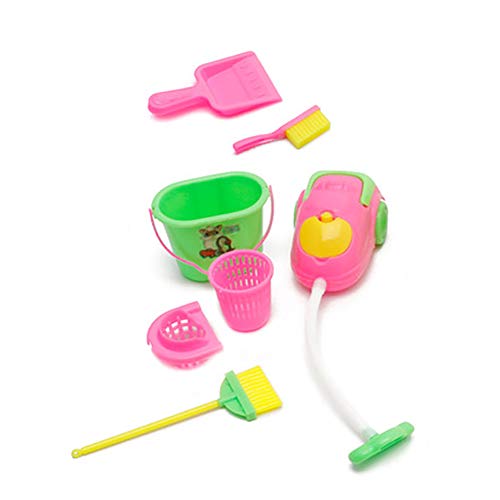 6Pcs Dolls House Patty Hoover Plastic Vacuum Cleaner Brush Bucket Miniature Modern Cleaning Accessories for Barbie Dollhouse Household Appliances