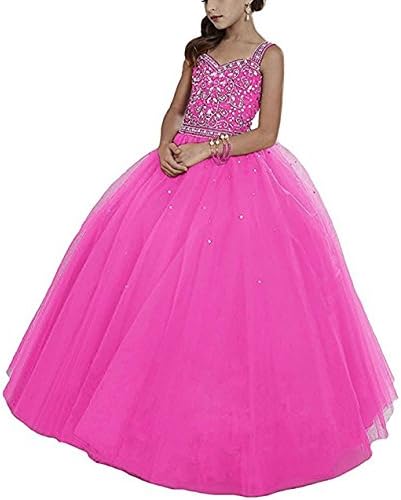 Gethsemane Princess Tulle Beaded Straps Ball Gowns Flower Girl Dresses Pageant Gown Hot Pink 11