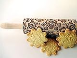 Rolling pin FOLK. Wooden embossing rolling pin with folk flowers. Embossed cookies. Pottery. Birthday gift. Gift for mother. Bridal shower gift