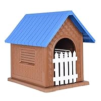 DD-upstep Dog House for Medium to Large Sized Dogs,Pet Waterproof Plastic Dog Kennel, Easy to Assemble, Outdoor Weatherproof Dog House with Roof (Blue)