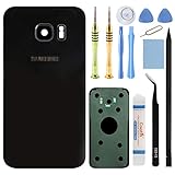 CrazyFire Black Rear Back Glass Cover Battery Door Replacement with Rear Camera for Samsung Galaxy S7 G930 with Pre-Installed Adhesive and Repair Tool Kits