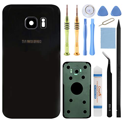 CrazyFire Black Rear Back Glass Cover Battery Door Replacement with Rear Camera for Samsung Galaxy S7 G930 with Pre-Installed Adhesive and Repair Tool Kits
