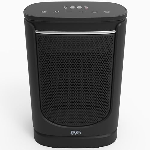 EVO Oscillating Ceramic Heater (with Digital Display) – Tip Over Cutoff Switch, Auto Overheat Shut Off, and 15-second Cool-Down