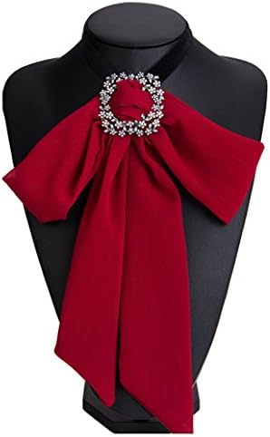 Satin Ribbon Bowknot Brooch Pin Necktie Pre Tied Neck Tie Wedding Party Bow Tie (Red)