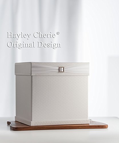 Hayley Cherie - Gift Card Box with Rhinestone Slider, Cards Label & 7 Ribbon Colors - White Textured Finish (with Cards Label)