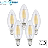 LUMINOSUM LED Candelabra Bulb 4W Dimmable, 40W Equivalent, Classic Edison style C35 Bullet top, E12 Base, Soft White 2700K, 5-Pack
