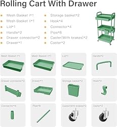 Sorgion 3 Tier Small Rolling Cart Organizer,Laundry