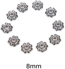 100 Pcs Tibetan Style Alloy Flower Caps for Jewelry Making Flower Spacer Bead Caps Bead End Jewelry Making Findings Charms Supplies Kit,Antique Silver,8mm by Jiabetterniu