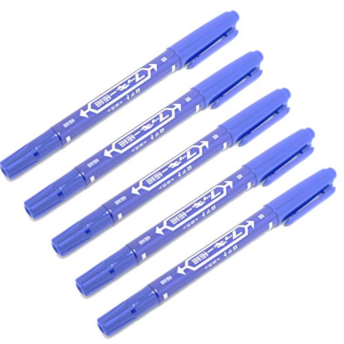 Tattoo Skin Scribe Pen Dual-Tip Marker Piercing Marking Surgical Tattooing (5 Pack, Blue)