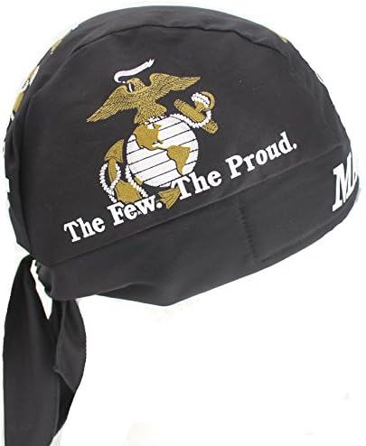 U.S. Marine Corps USMC Black & Gold Skull Cap Hat Bandana with Tie
