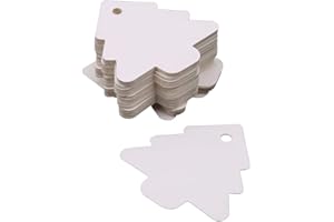 50Pcs Christmas Tree Tags Kraft Paper Hanging Ornament Gift Tags Parcel Tags Luggage Label with Pendant Decal,White