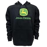 John Deere Men's Trademark Logo Core Hood Pullover Fleece, Black, Large