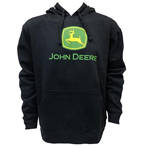 John Deere Men's Trademark Logo Core Hood Pullover Fleece, Black, Large