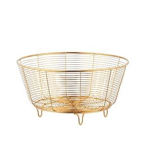 feichang Magazijnmand Groentemand Roestvrij Staal Draad Keuken Decor Holle Magazijn Keuken Fruit Mand (Kleur: Goud)