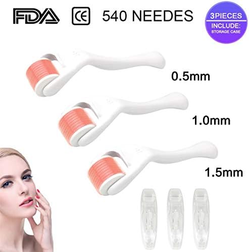 La Sante 3 in1 Different Size Derma Roller for Face and body - Derma Roller Professional Grade Microneedle Kit Micro Needles - Microdermabrasion Exfoliating Roller Skin Care Tool - Includes Storage Case .25mm