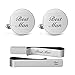 MUEEU Best Man Cuff links Tie Clips Round Wedding Engraved Accessories Groom Groomsman Jewelry Gifts