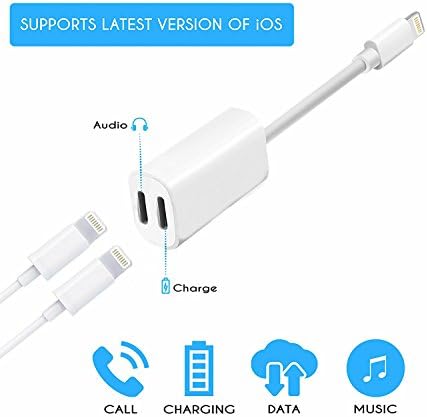 The Merchgenie iPhone Dual Lighting Adapter &amp; Splitter, Cell Phone Accessory for iPhone 7/8/X, Headphone Audio and Charging, Sync for iPhone 7/7PLUS, 8/8 PLUS, iPhone X and other Apple Devices