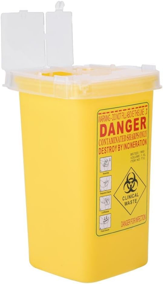 Jadeshay Sharps Bin, Tattoo Needle Container Mini Sharp Needle Tattoo Container Plastic Sharp Container Needle Disposal,1 Litre Medical Waste Bin Box (Yellow)